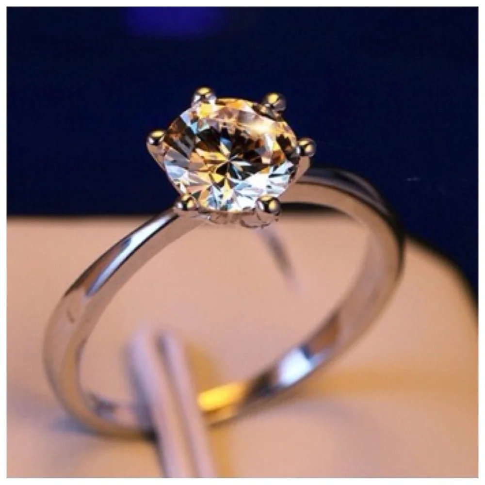 1 Carat CZ 6MM Silver Engagement Wedding Ring NEW
